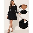 thumbnail image 2 of Vestido corto Allegra K manga larga cuello Peter Pan Negro M, 2 of 4