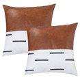 thumbnail image 1 of Juego de 2 fundas de almohada de lino con empalme a rayas y adornos de granja, funda de almohada de piel sintética, 1 of 5