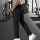 thumbnail image 4 of Pantalones largos para hombre, de color liso, de seda helada, elásticos, con cordón, informales, deportivos, para hombre, 4 of 5