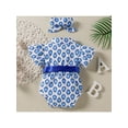 thumbnail image 3 of Franhais Summer Baby Girl Jumpsuit Set Floral/ Water Drop/ Houndstooth Print Casual Fly-sleeve Rompers with Belt and Headband, 3 of 8