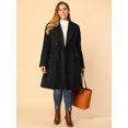 thumbnail image 3 of Women's Plus Size Notched Lapel Double Breasted Winter Long Coat Black 1X, 3 of 6