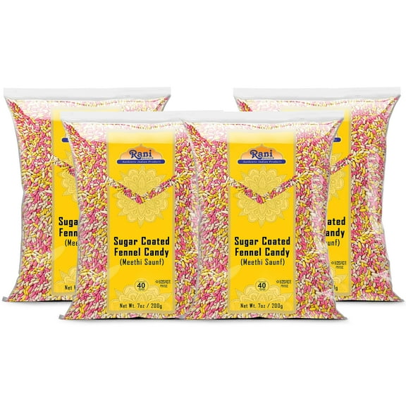Rani Sugar Coated Fennel Candy 7oz 200g (Pack of 4, 28oz/800g total) ~ Indian After Meal Digestive Treat | Vegan | Gluten Friendly | NON-GMO | Kosher | Indian Origin