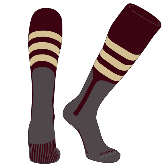 PEAR SOX OTC Baseball Softball Stirrup Socks (A, 9in) Maroon, Tan, Graphite (XS)