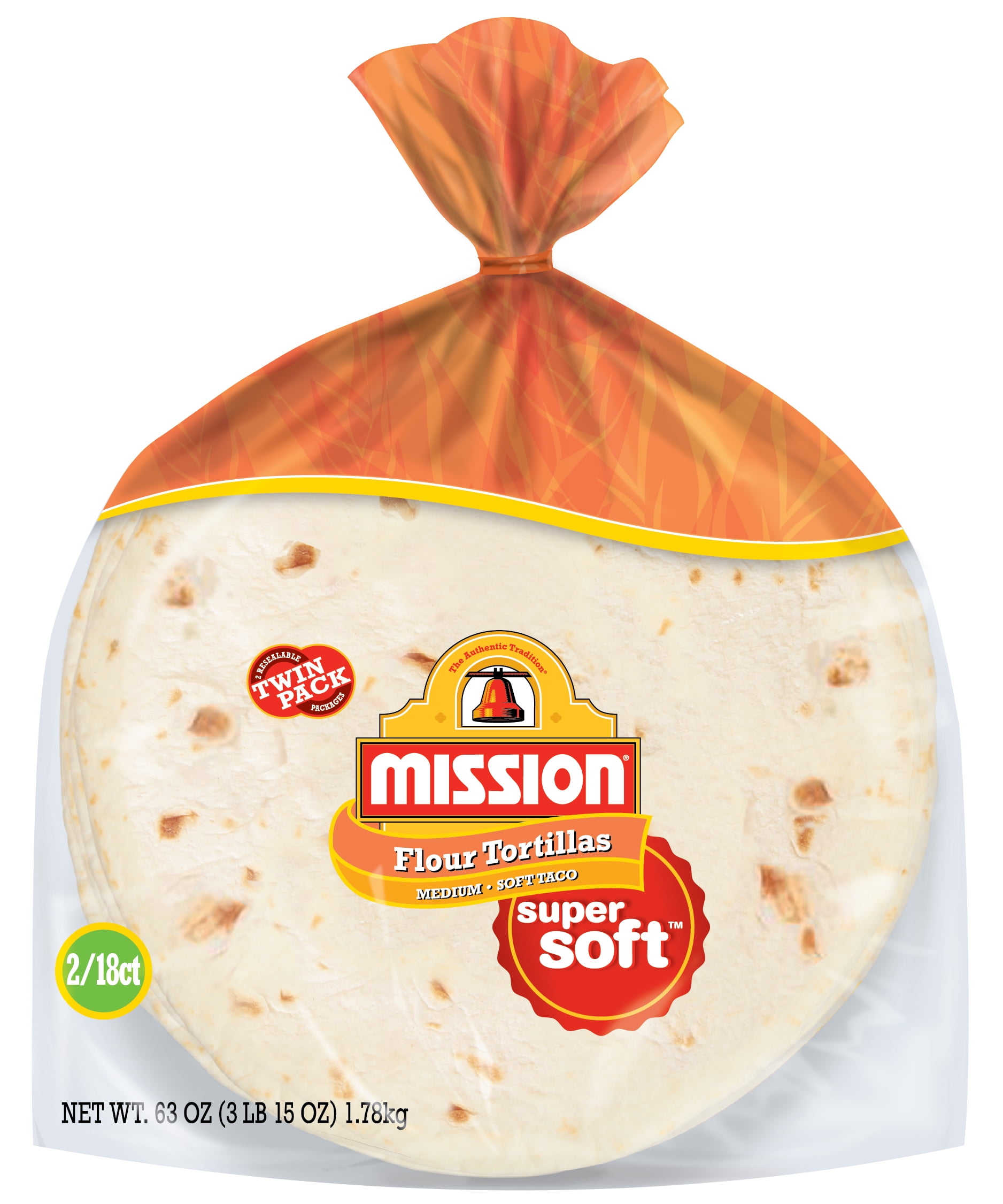 Mission Soft Taco Flour Tortillas, 18 Count (Pack of 2)