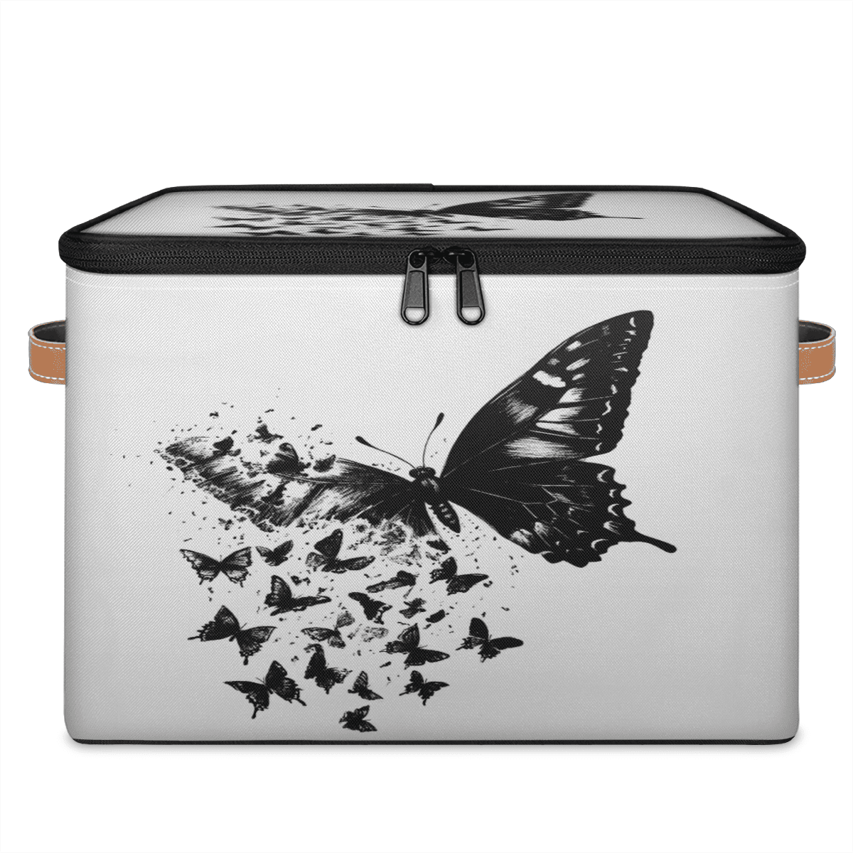 ADECORIVY Butterfly Storage Bin with Lid Fabric Black White Foldable Storage Baskets Boxes for Clothes Shelves Closet Organizer Containers with Leather Handles for Wardrobe