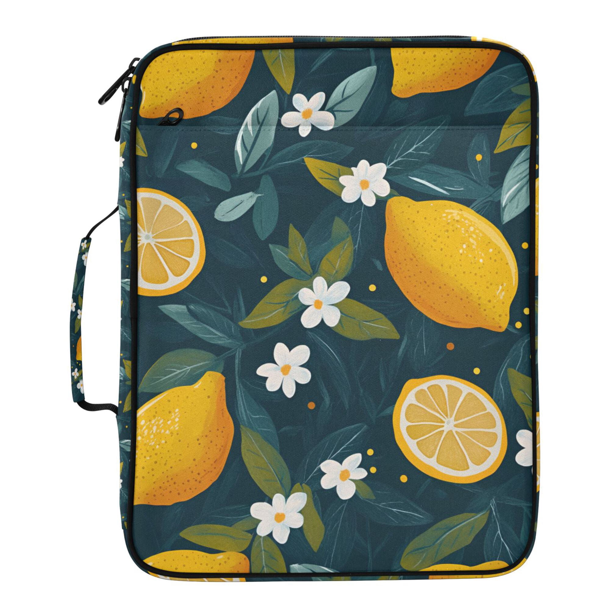 FORMRS Accordion File Folder A4 Size 7-Pocket Expanding Document Organizer Bag with 3 Ring Binder, Green Lemons