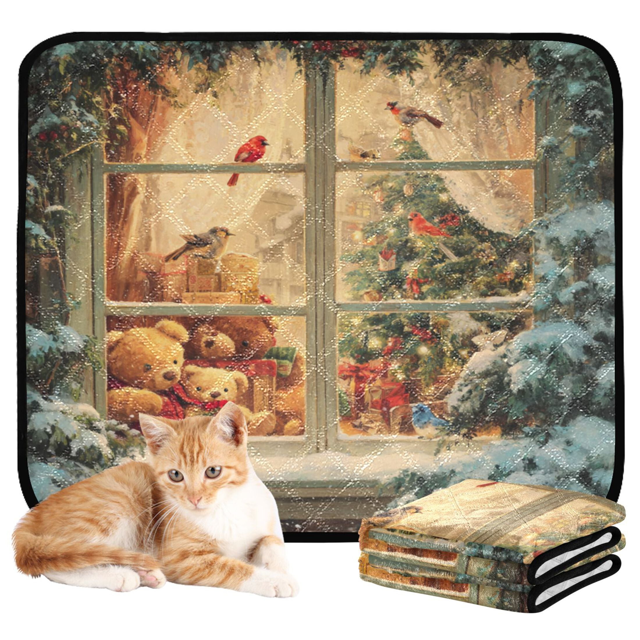 Qxltty Beautiful Christmas Window Cat litter Pads Pet Set of 2 Diaper Mats Center Anti-leakage Layer Absorbent Soft and Comfortable