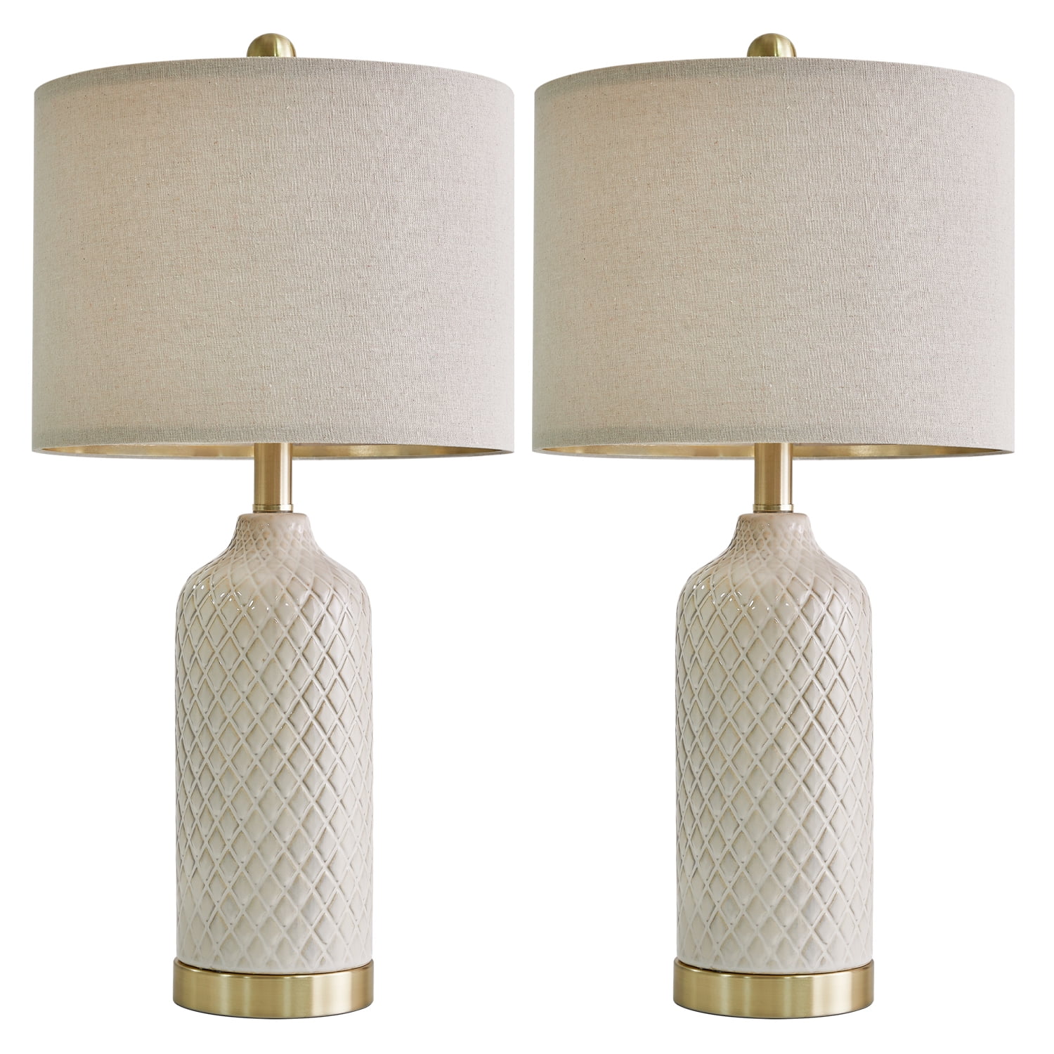 Oneach Ceramic Table Lamps Set of 2 for Living Room Bedroom 24.25" Modern Bedside Nightstand Lamps with Lamp Shades