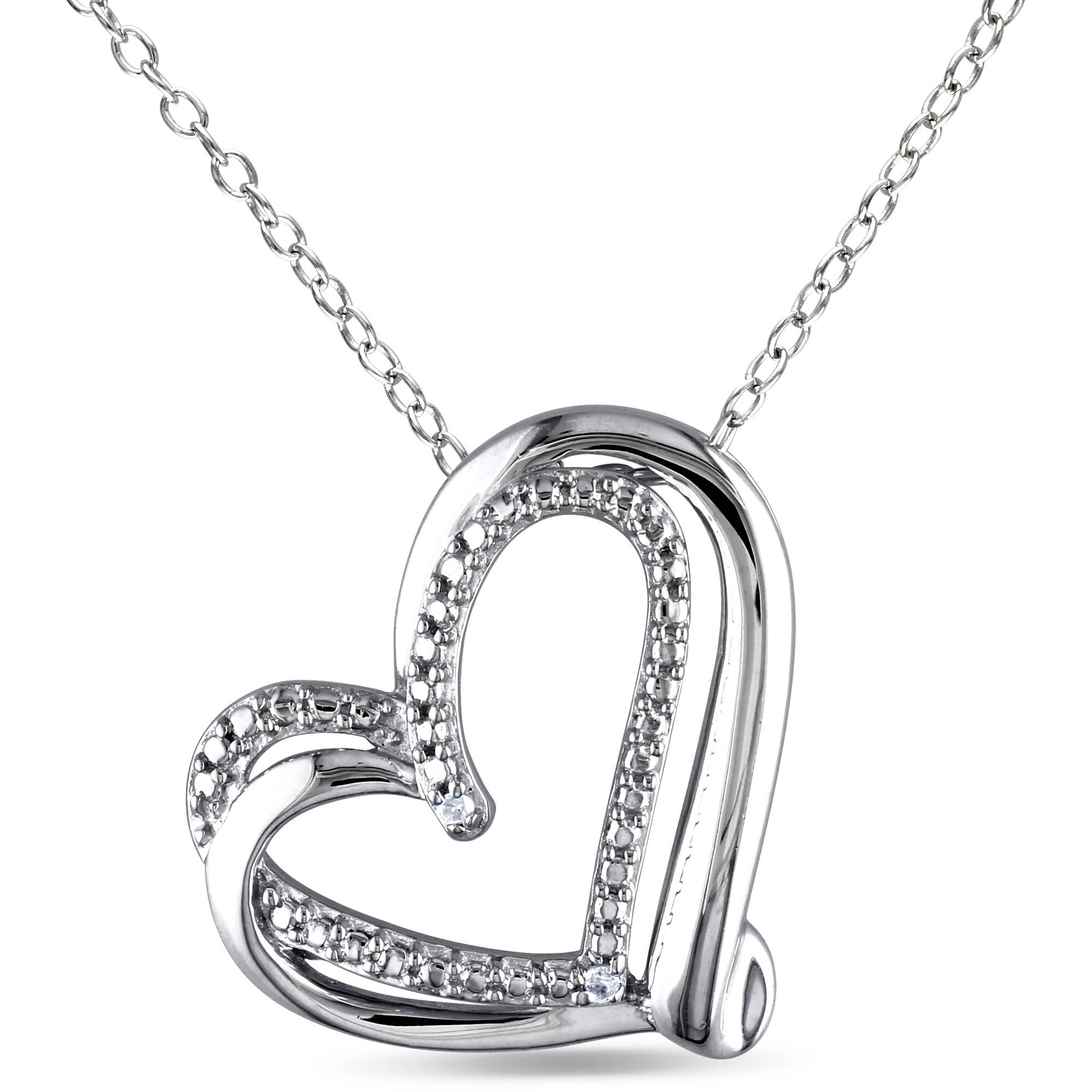 Diamond-Accent Sterling Silver Double-Heart Open Necklace - Walmart.com