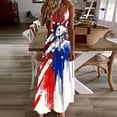 thumbnail image 2 of Rciityk 4th of July Dresses for Women Casual V Neck Americans Flags Print Sleeveless Spaghetti Strap Maxi Dress Summer Vacation Dress, Size 2XL, 2 of 8