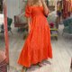 thumbnail image 1 of Vestido Puff manga Bodycon Maxi vestido sin espalda mujer Sexy vestido plisado traje de vacaciones Cgtredaw Naranja T XL para Mujer, 1 of 6