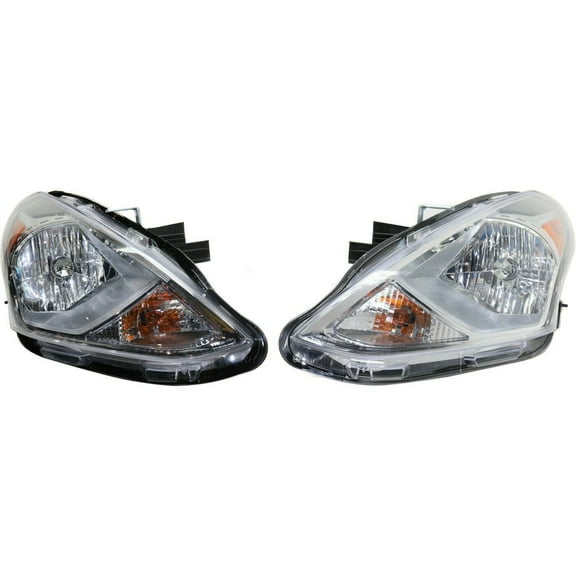 Geelife Headlight Set For Nissan 2015-2019 Versa Sedan Left and Right Black Housing 2Pc