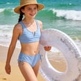 thumbnail image 4 of FINALGANG Girls Kids Two Piece Bikini Set Color Block V Notch Bralette Top With Drawstring Side High Waist Bottoms For Summer Beach Lovely Swimwear, 4 of 5