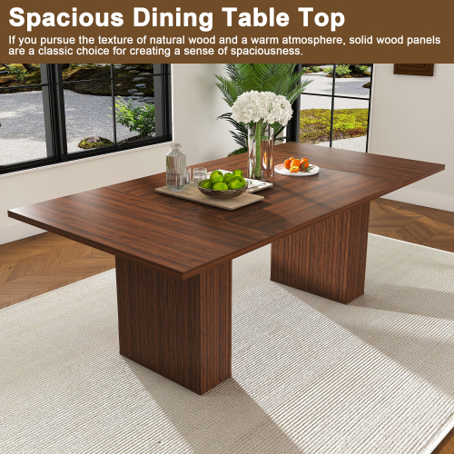 78 Inch Dining Table with Storage Base, Wood Veneer Rectangular MDF Farmhouse Table for 6, Modern Rustic Kitchen Table with Soft-Close Doors for Dining Room, Walnut
