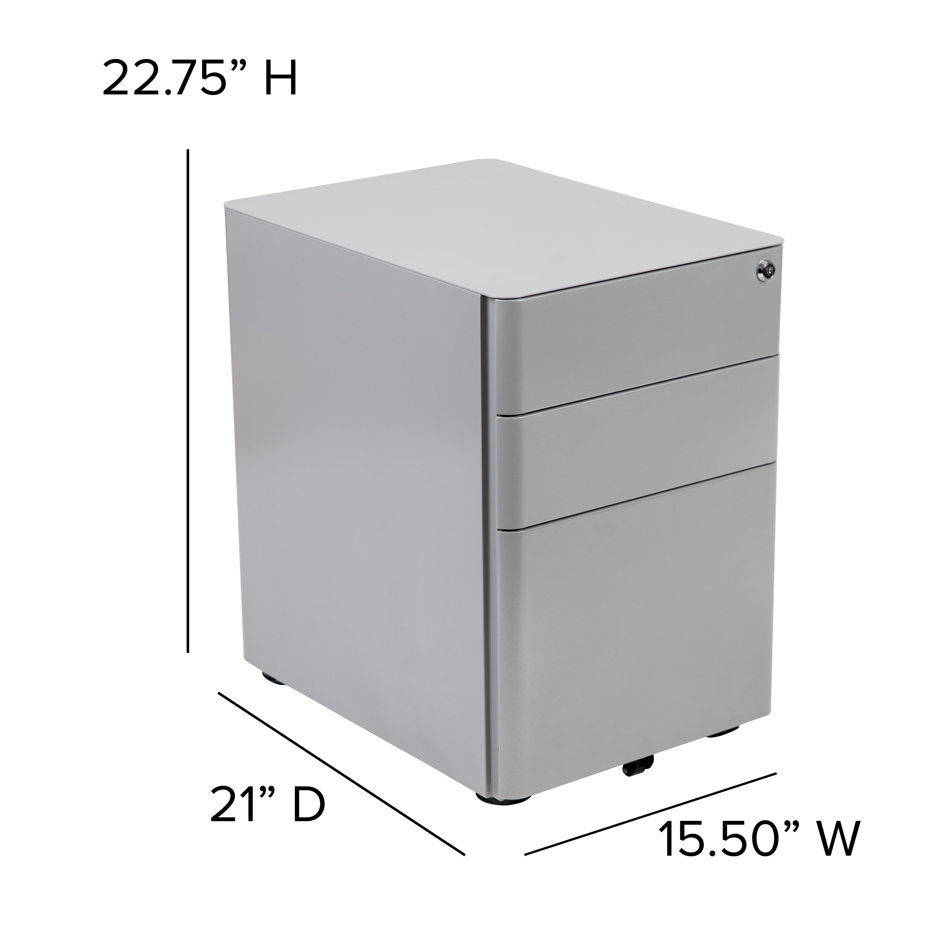 Flash Furniture Warner Modern 3-Drawer Mobile Locking Filing Cabinet with Anti-Tilt Mechanism and Hanging Drawer for Legal & Letter Files, Gray