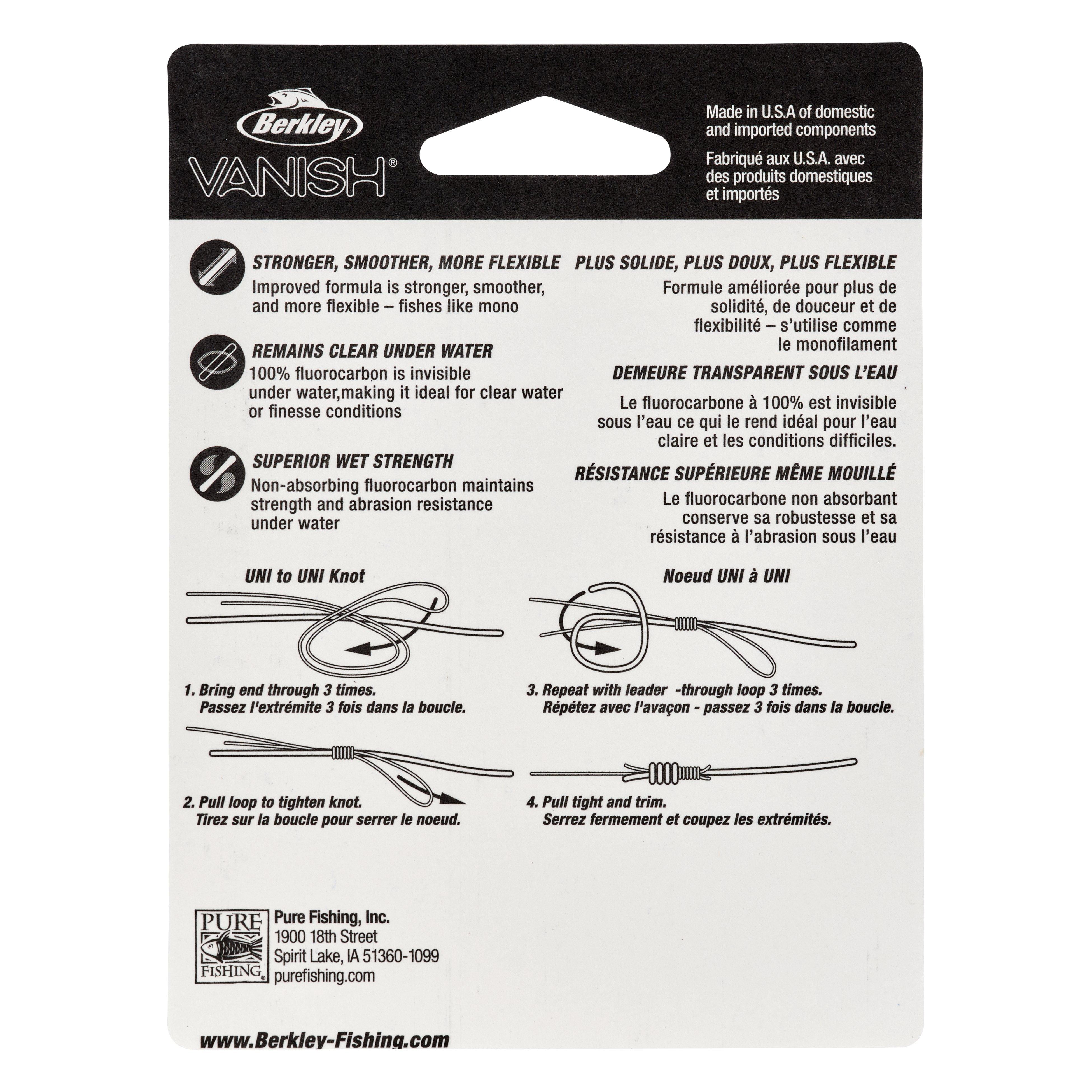Berkley Vanish® Leader Material Fluorocarbon Fishing Line, Clear, 25 lb Test Strength, 40 yd