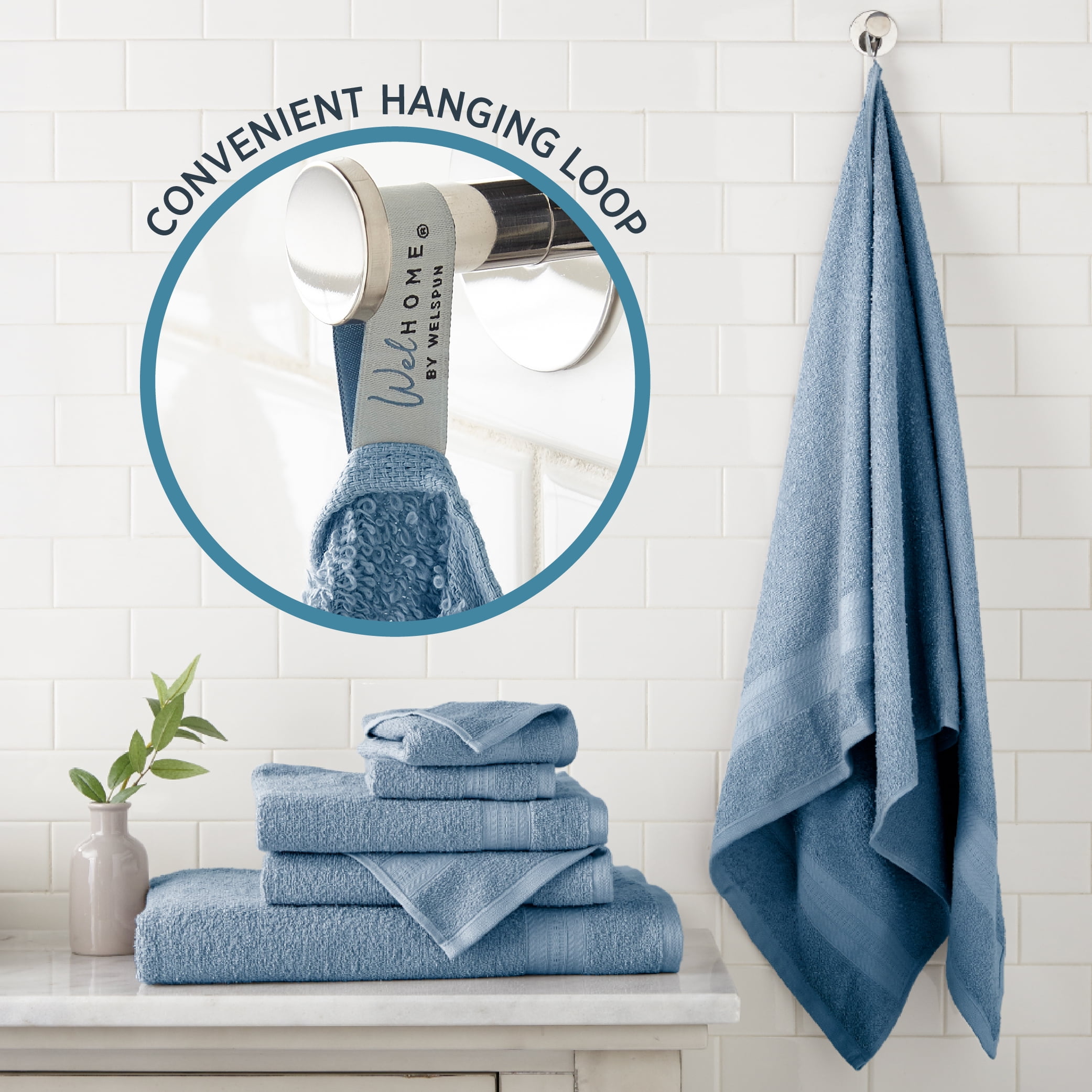 WelHome 6 Piece EVERYDAY USE 100% Cotton Bathroom Towels Set, 450 GSM, 2 Bath towels 27" x 54", 2 Hand Towels, 2 Washcloths, Soft Lightweight, Hotels, Spa and Gym – Blue Shadow