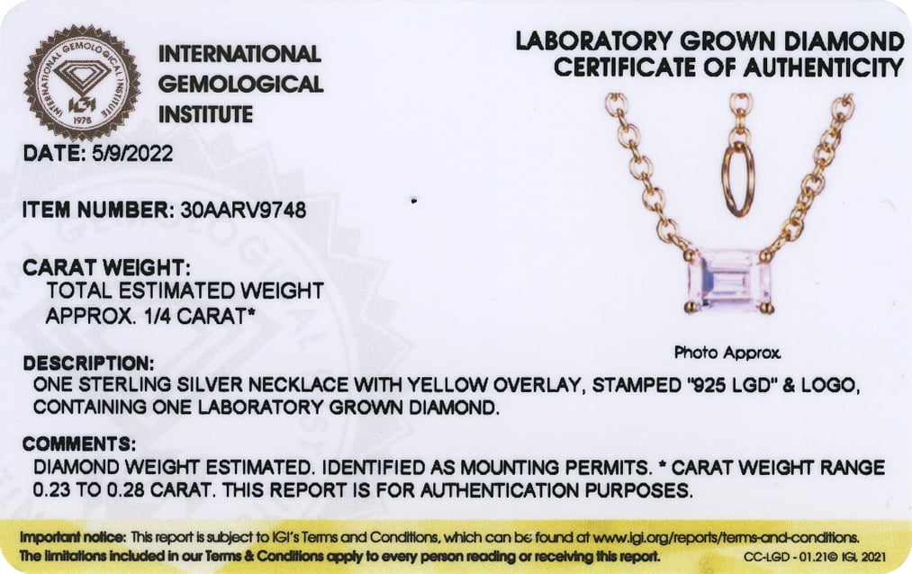 Forever Facets 1/4 CT TW Lab Grown Diamond 18k Gold over Sterling Silver Baguette Necklace, Adult Female