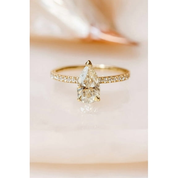 JEWELRYTREASURE Pear Cut Moissanite Promise Ring CZ Diamond Hidden Halo Proposal Ring Alternative Fine Women Jewelry Anniversary Gift For Her