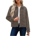 thumbnail image 2 of Womens Fleece Jacket Fuzzy Long Sleeve Short Winter Coats Sherpa Jacket Outerwear with Pockets Khaki S, 2 of 7