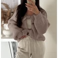 thumbnail image 4 of VISALY Cropped Cardigan Open Front Cardigan Bow Tie Cardigan Sweaters Crew Neck Long Sleeve Ribbed Knit Tie Front Crochet Knit Jumper Top Outwear Coat Chunky Knit Cardigan Crochet Cardigan Khaki L, 4 of 7