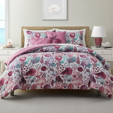 5pc Full/Queen Ivory Coast Disperse Print Reversible Comforter Set Pink/Purple - VCNY: Microfiber, Hypoallergenic, Includes Decorative Pillows