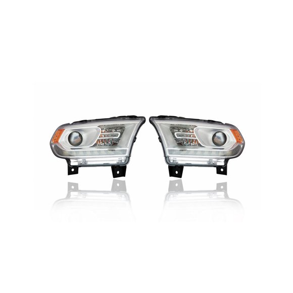 Headlight Assembly - Compatible/Replacement for '16-20 Dodge Durango SXT/GT/Limited-Only - Halogen, Chrome Bezel With LED Daytime Running Lamp - Pair, Set - 68299132AF, 68299133AG - CAPA