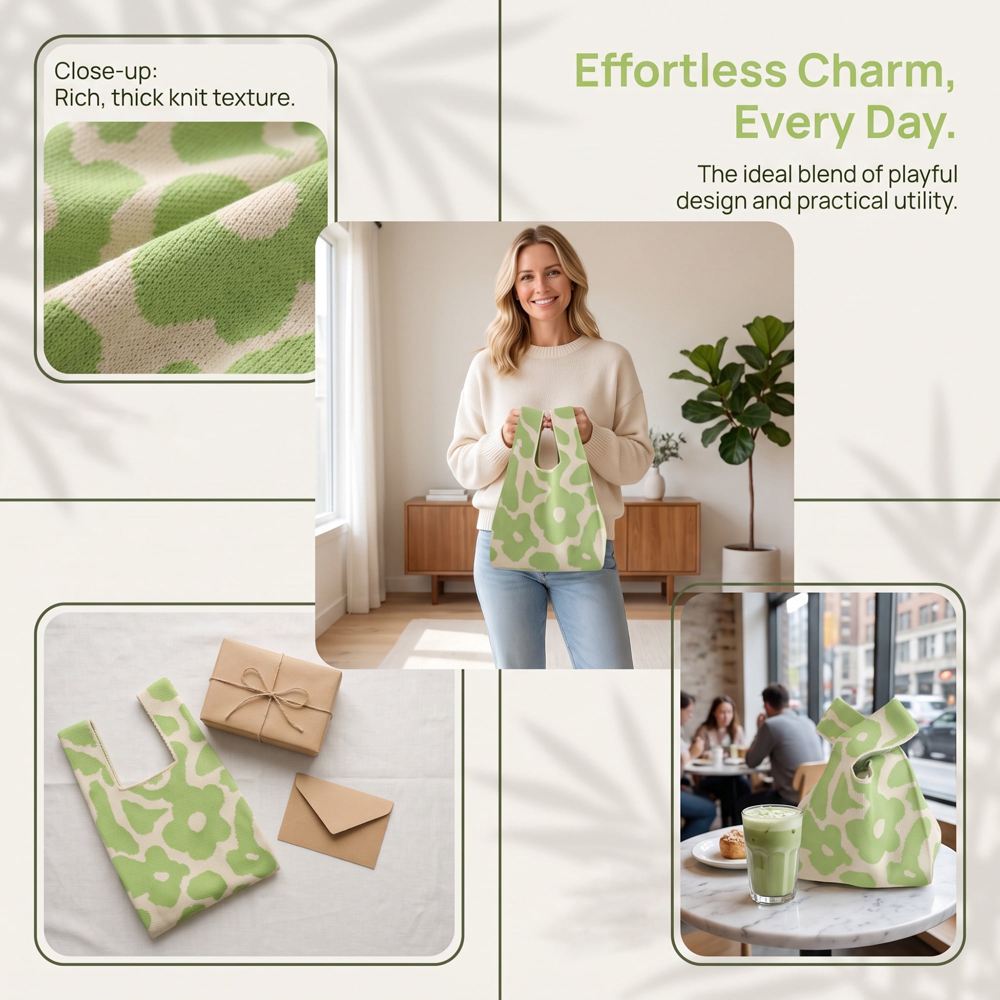 Unique Bargains Cute Cartoon Gift Bags with Handles for Parties 7.5" x 13.4" Green Flowers