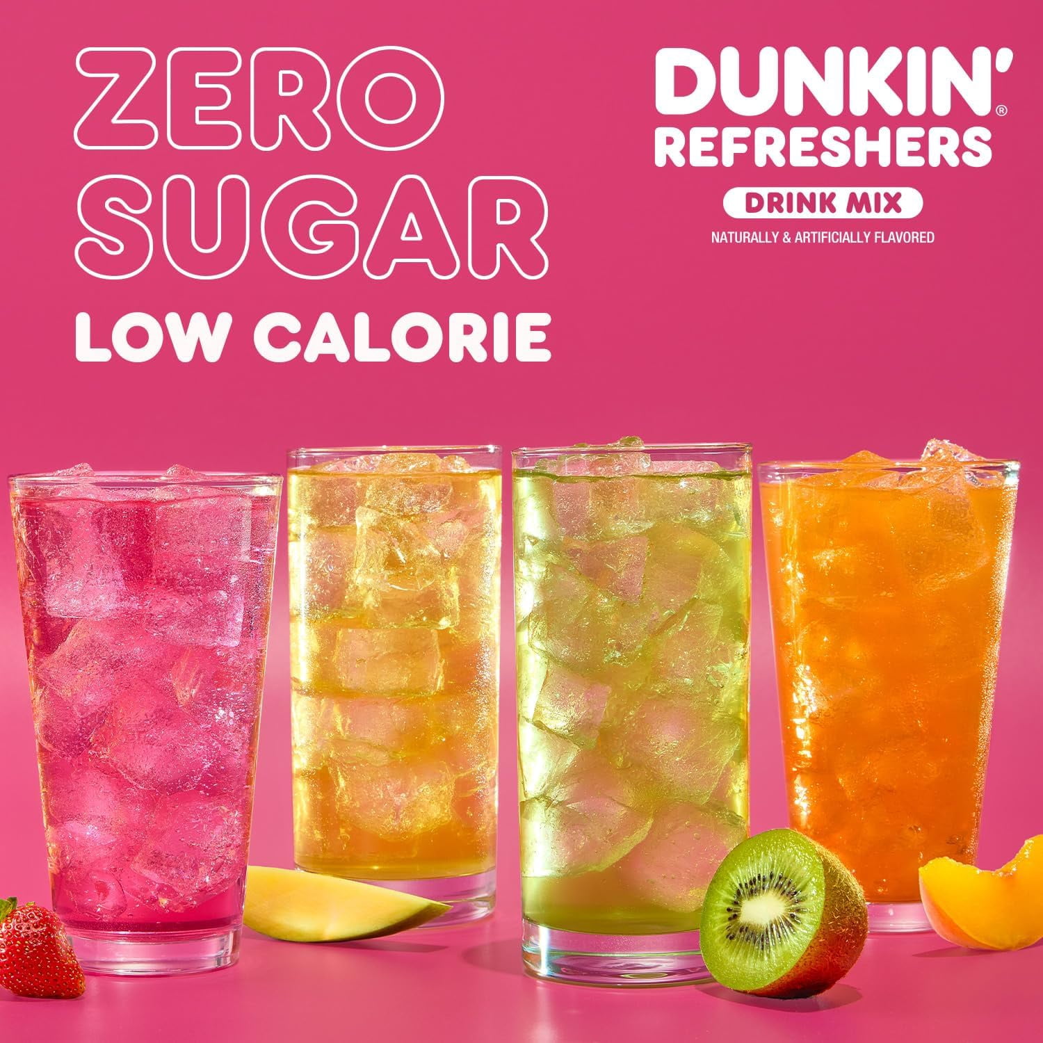 2x | Bundle Of Dunkin’ Refreshers Singles To Go! Powdered Drink Mix Packets, 3 Flavor & 3x 16oz Plastic Cup with Strawless Sip-Lid