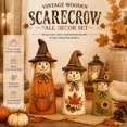 thumbnail image 2 of Vintage Wooden Scarecrow Fall Decor Set, 3 Pcs Rustic Harvest Figurines (C) | Pumpkin Maple Sunflower Designs, Farmhouse Tabletop Thanksgiving Autumn Home Decorations for Indoor Mantel Shelf, 2 of 4