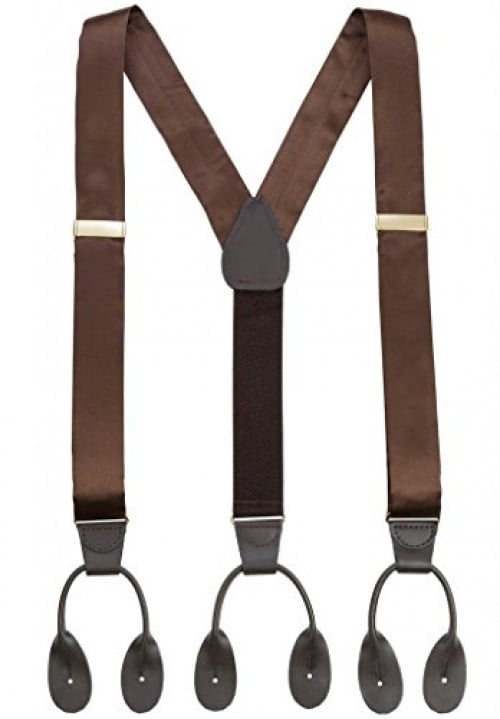 Men's Brown 1.5",Suspenders / Braces Made in USA XL Dressy Button-On New 