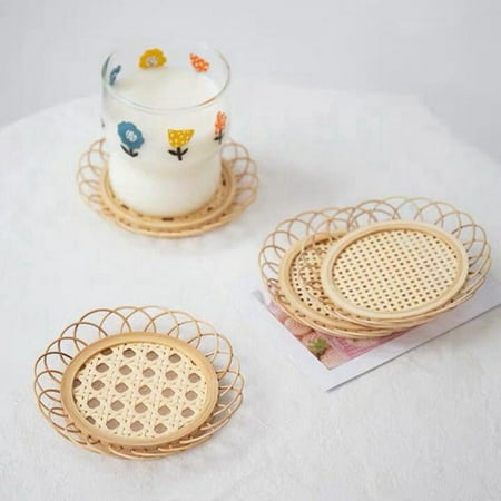 

Style Bamboo Woven Coaster Drink Cup Coasters Non-slip Pot Holder Dining Table Placemat Home Kitchen Accessories