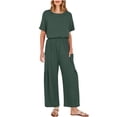 thumbnail image 2 of Dazajoo Women Solid Color Cotton Linen Jumpsuits With Pockets Summer Casual Short Sleeve Wide Leg Elastic Waist Jumpsuit Pants for Women 2024 Dressy Trendy Oversized Flowy Jumpers,Army Green,M, 2 of 9