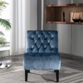 thumbnail image 2 of Morden Accent Chair, Armless Living Room Chair with Curved Backrest, Button Tufted Velvet Upholstered Leisure Chair with Solid Wood Legs, Single Sofa Chair for Bedrooom Apartment Office, Light Blue, 2 of 7