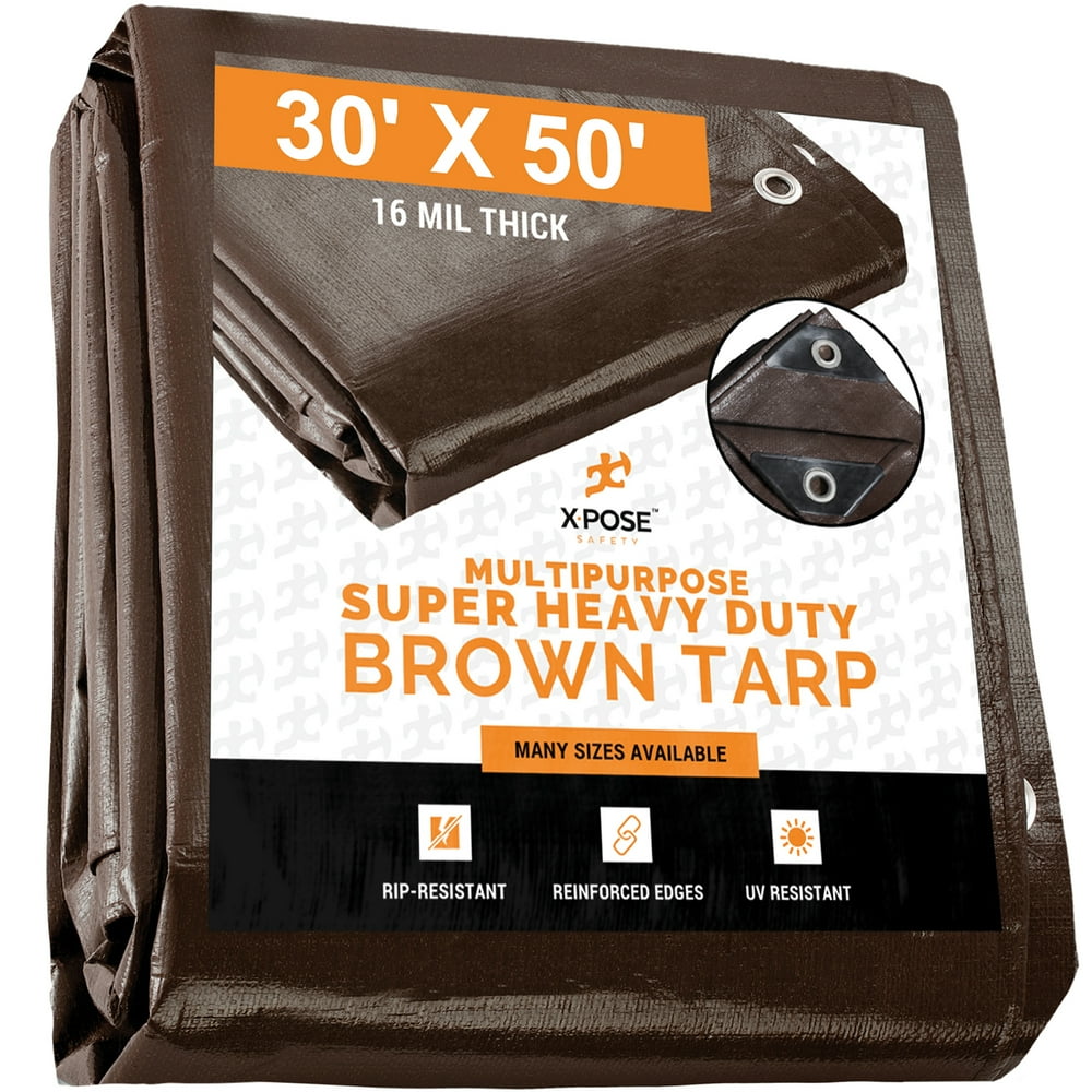 30' x 50' Super Heavy Duty 16 Mil Brown Poly Tarp Cover Thick