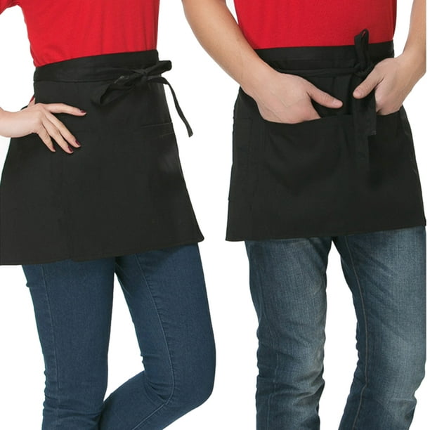 Hariumiu Kitchen Solid Color Half Length Short Waist Pockets Restaurant