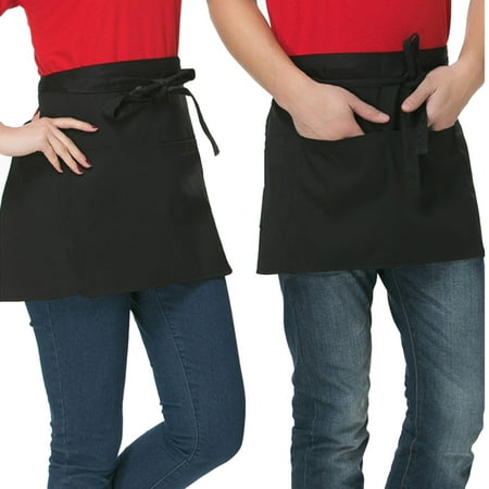 

Poseidon Solid Color Half-Length Short Waist Pockets Restaurant Cooking Chef Waiter Apron