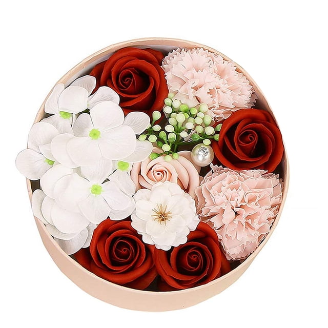 Rosa de jabón, Caja de regalo de rosa de jabón con tarjeta de felicitación Rosa falsa artificial Rosa de jabón para siempre Ormromra 223046-2