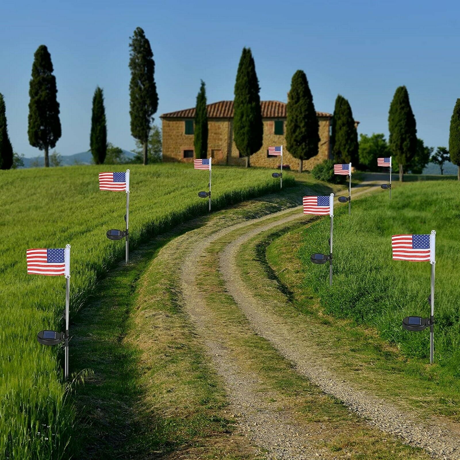 American Flag Solar Light, Epicgadget Solar Powered US Flag Garden Stake Landscape LED Lights with USA Flag for Outside Memorial Day and July 4th Decoration Outdoor Pathway Yard Art Décor (8 Pieces)