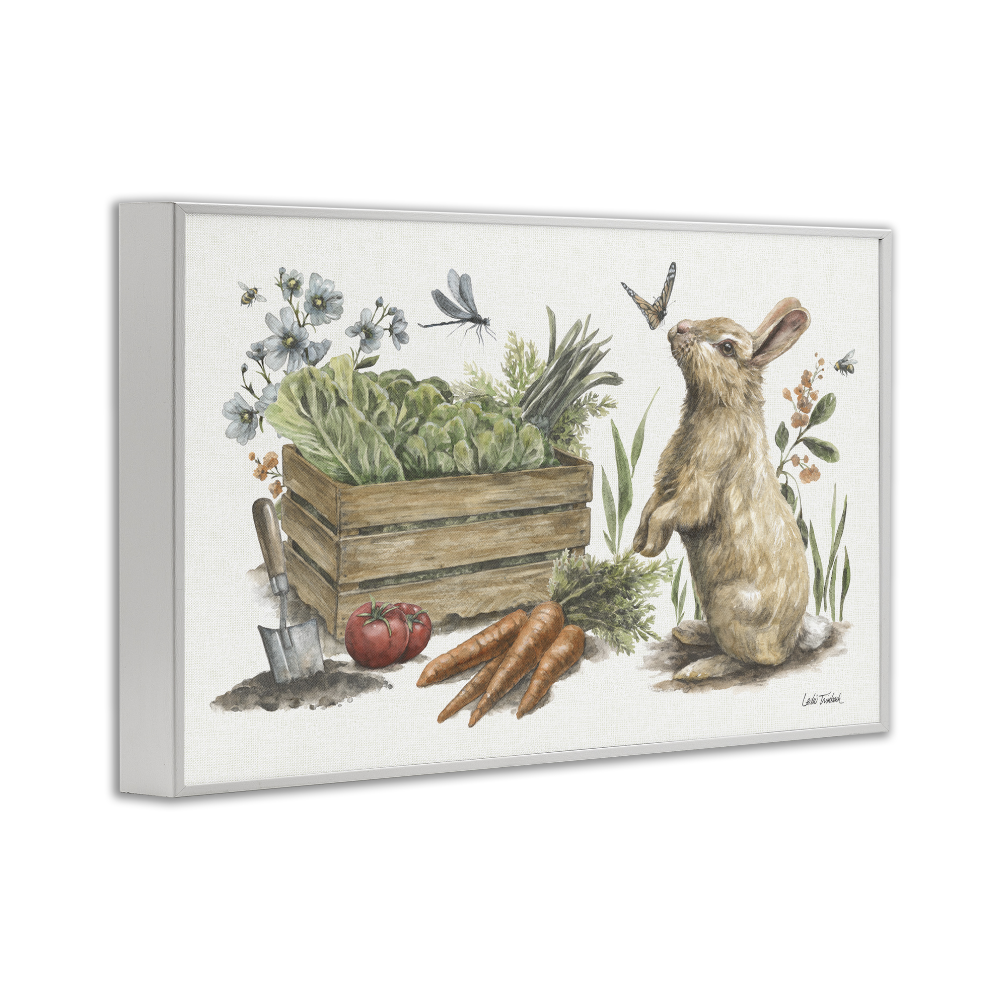 Stupell Industries Gardening Bunny Scene Botanical & Floral Painting White Framed Art Print Wall Art, 18 x 12