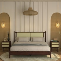 Asher 47" King Platform Bed Frame, Rattan Headboard, Mid Century and Boho, Solid Wood, Walnut