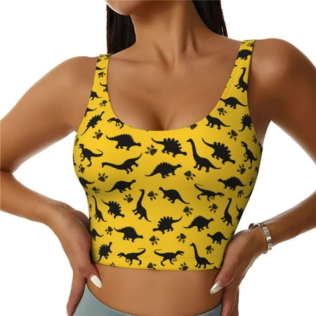 Jgfou Dinosaur Print Womens Sports Bra - Padded Workout Sports Bras Crop Tank Top