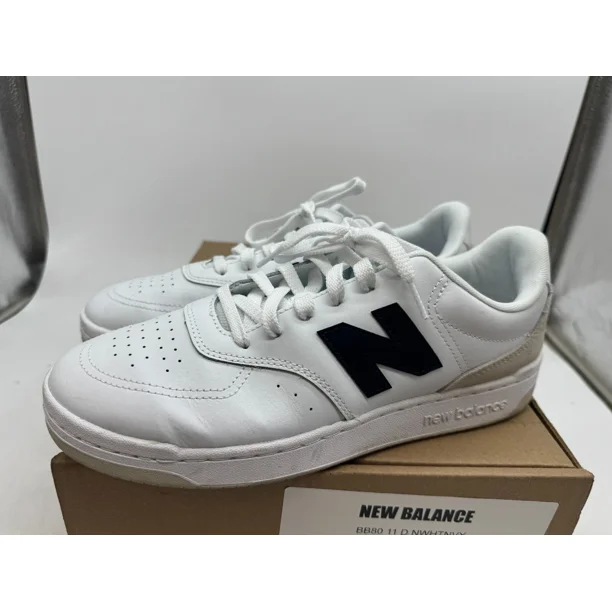 New Balance BB80 Athletic Sneaker Mens White Navy Leather Lace-Up Low Top - 11