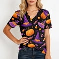 thumbnail image 4 of DORKASM Halloween Women's Shirts V Neck Spooky Comfy T Shirt Short Sleeve Funny Print Skeleton 2026 Shirt Pumpkin Vacation Fashion Pullover Purple 3XL, 4 of 5