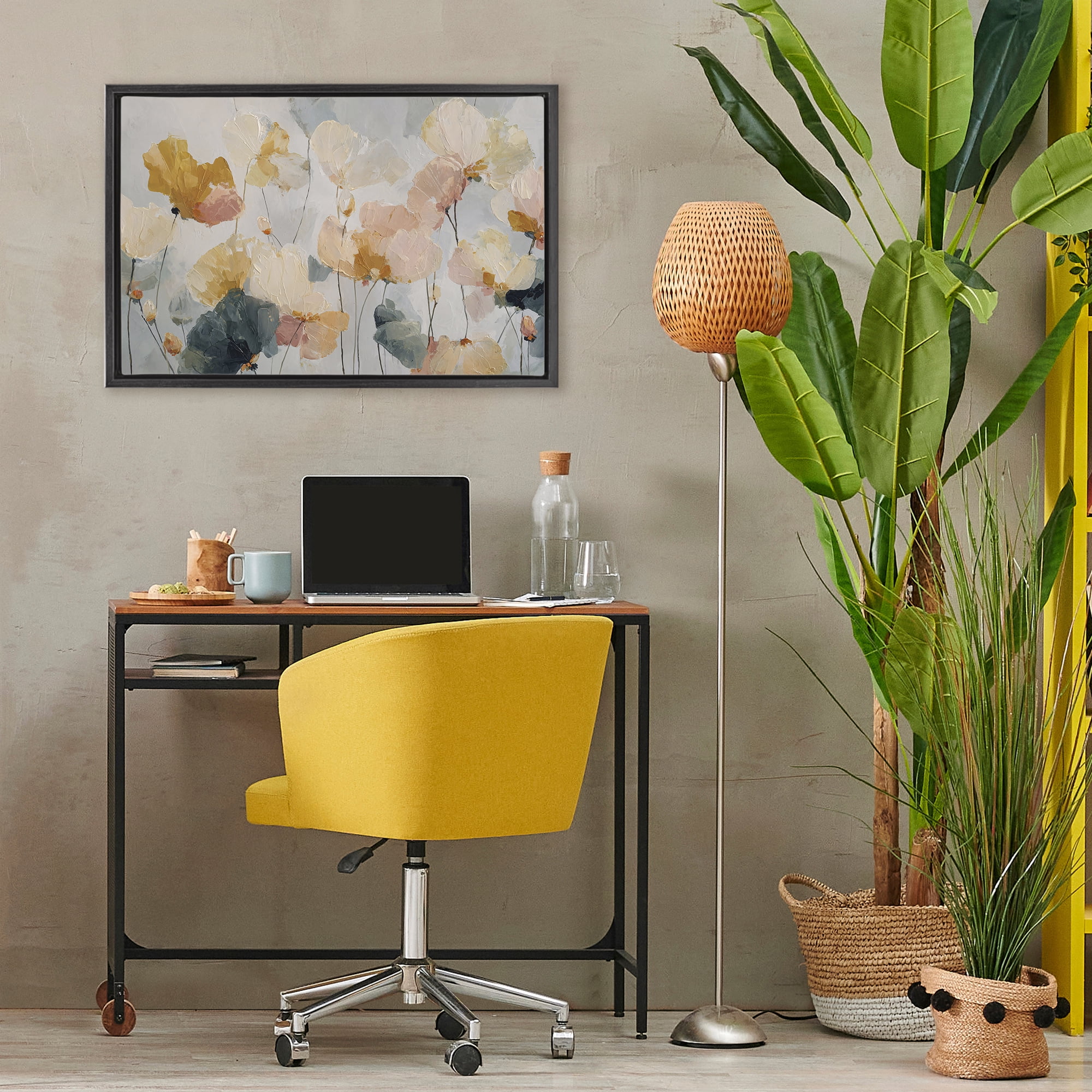 Stupell Industries Abstract Brushed Petals Black Framed Floater Canvas Wall Art, design by Jacky Ngan