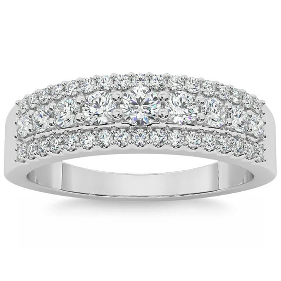 Pompeii 5/8Ct Pave 3-Row Diamond Wedding Ring Stackable Band 14k Gold Lab Grown