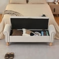 thumbnail image 3 of FENGFAN Storage Ottoman Bench, 54.3" Fabric Bench with Solid Wood Legs, Beige, for Living Room Bedroom Entryway, 3 of 8