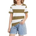 thumbnail image 4 of UACY Striped T-Shirt for Girls, Short Sleeve, Crew Neck (Coffee, 12-13 Years), 4 of 7