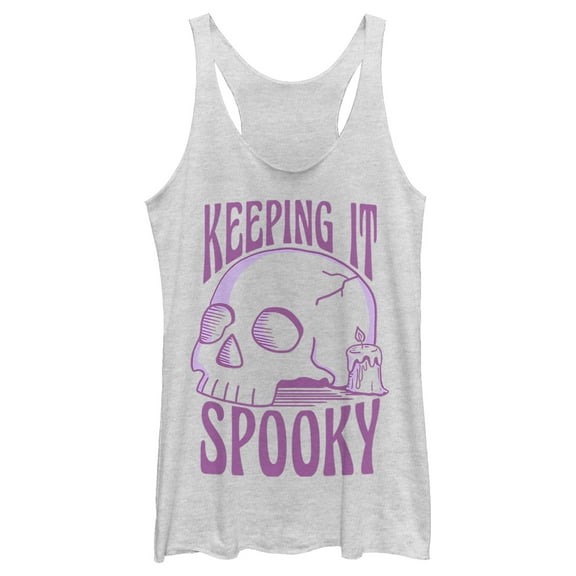 Women's Lost Gods Halloween Keeping it Spooky Racerback Tank Top White Heather Medium