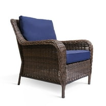 Krikacy Wicker Patio Armchair, All-Weather HDPE Frame Hand-Woven Rattan w/Thick Cushions, Navy Blue